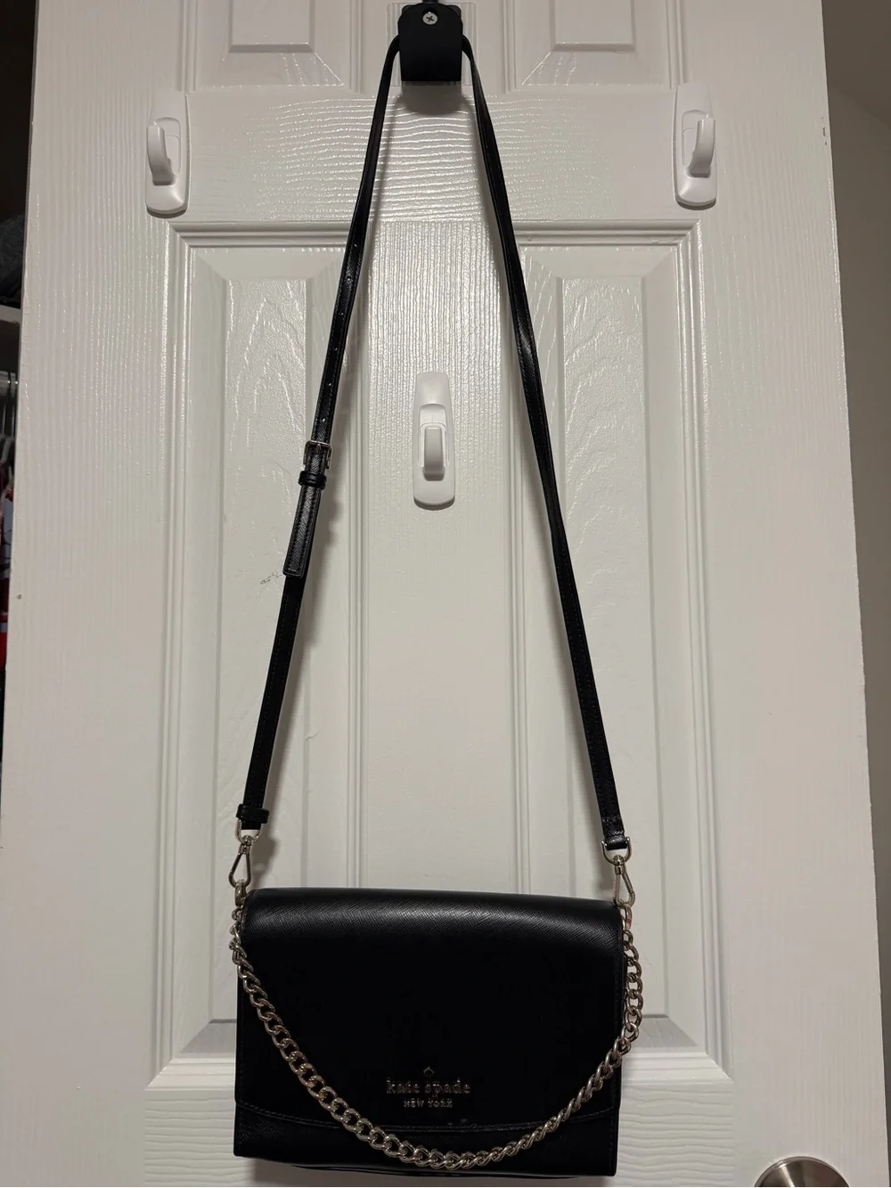 kate spade Black Saffiano Leather Chain Crossbody Bag
